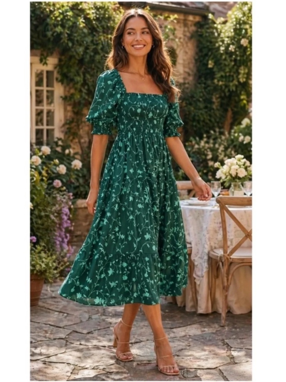 Hill House Home The Nesli Nap Dress Emerald Botanical XS Like New